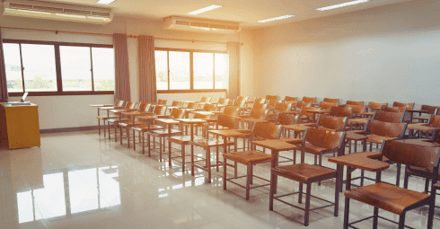 Empty classroom with chairs